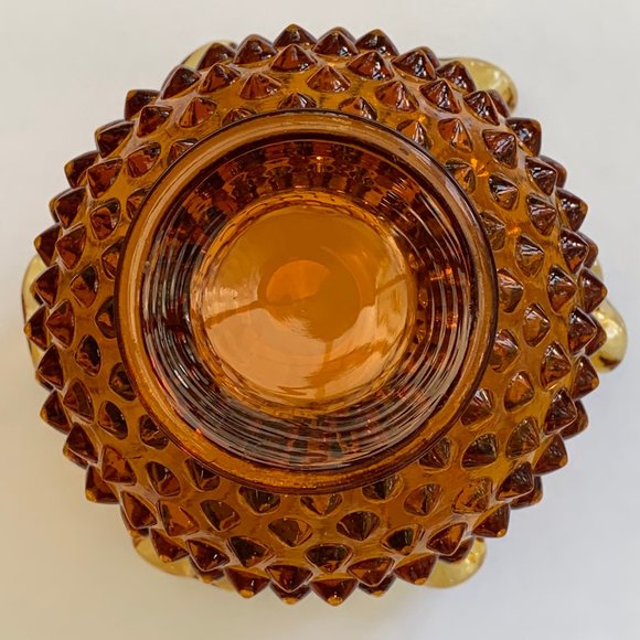 Vintage Fenton Amber Glass Footed Hobnail Vase with Ruffled Edge - Picture 8 of 12
